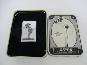 中古 ライター The Varga Girl 1935 Zippo ジッポー バルガ ガール シルバーカラー アメリカ製 喫煙具 缶ケース 現状品 ※動作未確認 ／A