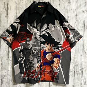 00's 希少 DRAGONBALL ドラゴンボールZ 半袖シャツ XL 総柄 アニメ ポリシャツ Y2K 悟空 ベジータ ピッコロ HTK3910