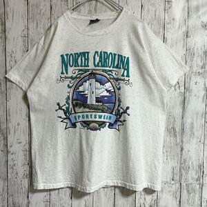 90's USA製 アメリカ製 ビンテージTシャツ L 白霜降り ノースカロライナ シングルステッチ 90年代ヴィンテージ US古着 アメカジ HTK3943