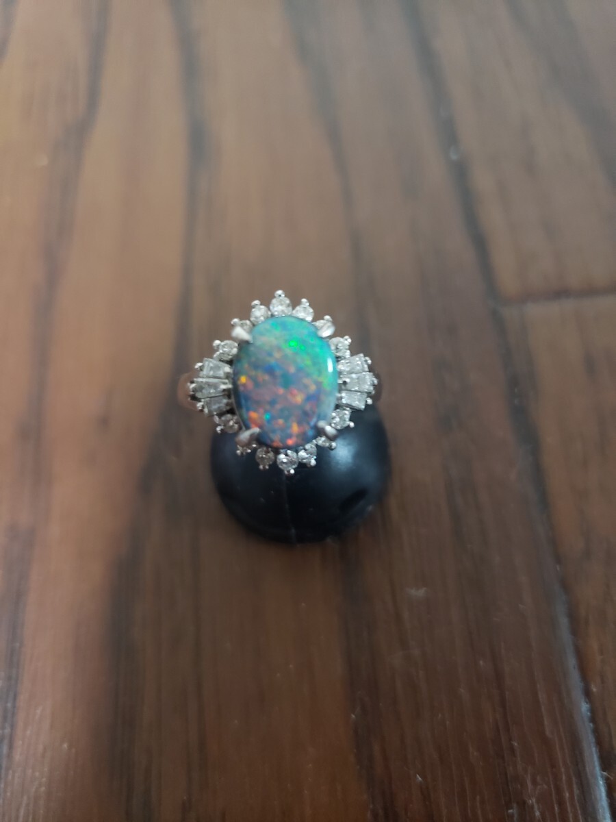 本物鑑定済 pt900 Pt900 天然オパール ブラックオパール 天然ダイヤモ