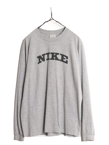 00s ナイキ ビッグ ロゴ プリント 長袖 Tシャツ メンズ M / 古着 00年代 オールド NIKE ロンT クルーネック カットソー モノトーン グレー