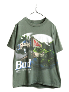 90s ★ バドワイザー カエル イラスト プリント Tシャツ メンズ M 古着 90年代 オールド Budweiser オフィシャル ビール 企業物 当時物 緑