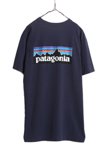 18年製 パタゴニア 両面 プリント 半袖 Tシャツ メンズ XL Patagonia アウトドア 大きいサイズ P-6 ボックスロゴ バックプリント ネイビー