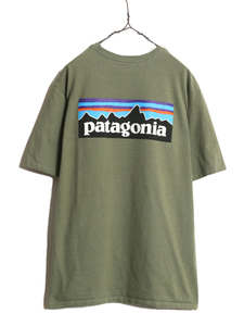 パタゴニア 両面 プリント 半袖 Tシャツ メンズ L / 古着 Patagonia アウトドア P-6 バックプリント ボックスロゴ クルーネック オリーブ
