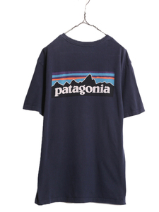 USA製 パタゴニア 両面 プリント 半袖 Tシャツ メンズ L / 古着 Patagonia アウトドア P-6 バックプリント ボックスロゴ クルーネック 紺