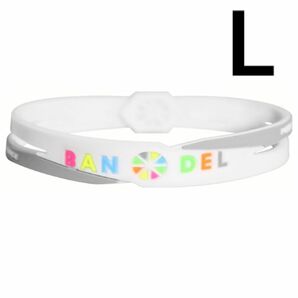 [BANDEL] バンデル クロスブレスレット ホワイト×マルチ Lサイズ