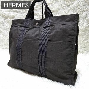 HERMES エルメス トートバッグ キャンバス エールライン MM グレー ビジネス メンズ レディース A4収納 ハンドバッグ