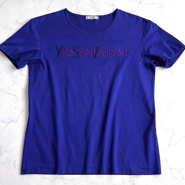 YSL Yves Saint Laurent / brand logo T-shirt tops archive vintage ブランドロゴ刺繍 Tシャツ 半袖 トップス レディース 青色ブルー 