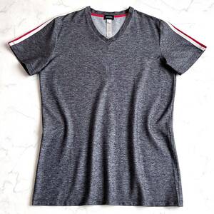 DIESEL【美品】Tシャツ 半袖カットソー サイドライン Vネック ブランドロゴ UNDERWEAR メンズ サイズL 杢グレー ストレッチ素材 伸縮性