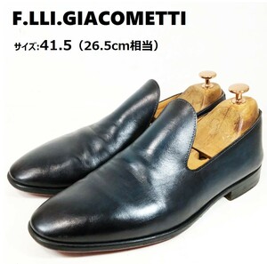 【美品】F.lli Giacometti フラテッリ ジャコメッティ 41.5(26.5cm相当) スリッポン ブラック ブルー ローファー ビジネス シューズ 革靴