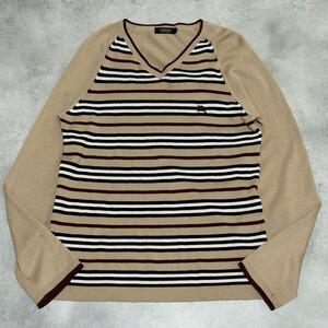 BURBERRY BLACK LABEL Burberry Black Label knitted thin sweater noba check stripe M hose embroidery beige standard color 