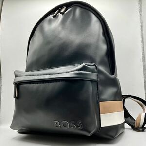 [ current model / ultimate beautiful goods ]1 jpy HUGO BOSS Hugo Boss rucksack backpack Logo stripe fake leather men's business black black 