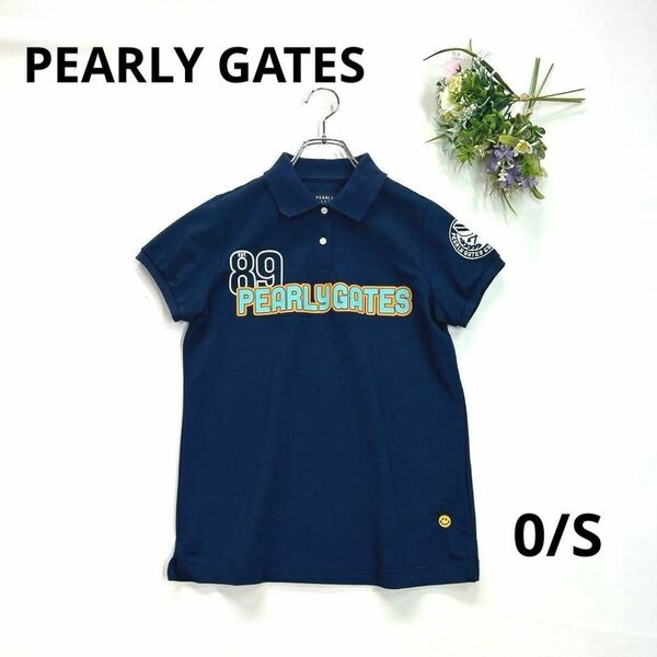 美品★パーリーゲイツ　0/S 半袖ポロシャツ　ネイビー　スリーブワッペン　PEARLY GATES