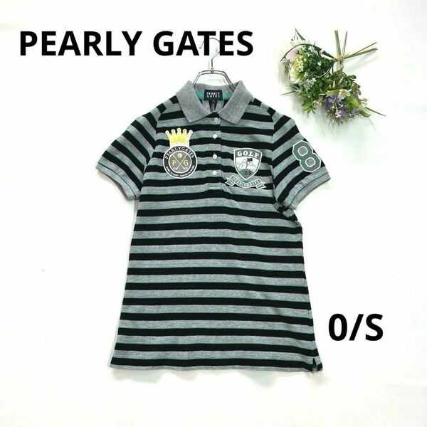 パーリーゲイツ　0/S 半袖ポロシャツ　ボーダー　ワッペン　グレー　PEARLY GATES