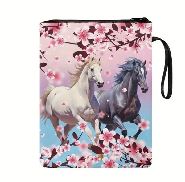 sale☆馬柄 ブックケース ブックプロテクター カバー ポーチ 馬と桜
