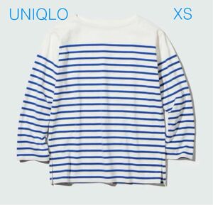 ユニクロ　UNIQLO ボーダーオーバーサイズT ホワイト×ブルー　XS ボーダー　 カットソー　 長袖　 Tシャツ