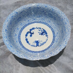  Imari Arita large Akira .. year made large bowl large plate blue and white ceramics ornament plate . diameter era thing antique 
