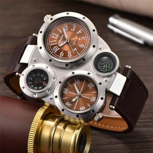 TK548:【定価56800円】１円スタート メンズ 腕時計 クォーツ 高級 ユニーク デュアルタイム