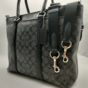 極美品 COACH コーチ ペリー ブリーフケース 2wayトートバッグ ビジネスバッグ シグネチャー柄 ブラック A4 本革 レザー ヘリテージ