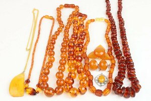  amber accessory together large amount approximately 140g silver necklace brooch earrings molasses . honey amber SILVER [.irodori]