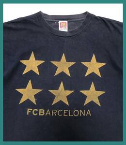 1260◆FC BARCELONA OFICIAL エフシー バルセロナ◆サッカー 6冠記念 両面プリント 半袖 Tシャツ ネイビー 