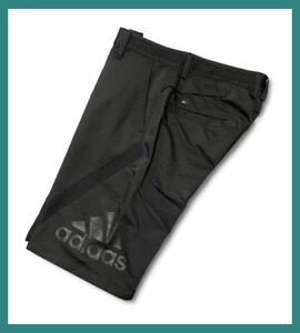 1088◆adidas GOLF アディダスゴルフ◆ロゴワッペン ビッグロゴプリント ストレッチ ゴルフ ハーフパンツ ブラック S