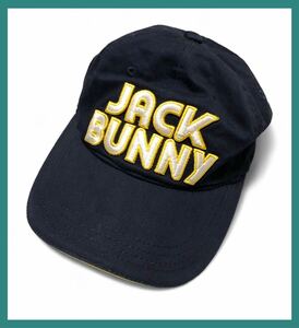 1199◆JACK BUNNY ジャックバニー パーリーゲイツ◆ビッグロゴ バニー刺繍 コットン ゴルフ キャップ ネイビー FR