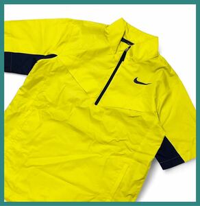 1243◆NIKE GOLF ナイキゴルフ◆スウッシュプリント ハーフジップ ゴルフ 半袖 プルオーバー ジャケット レインウェア イエロー M