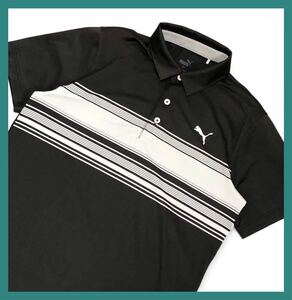 1320◆PUMA GOLF プーマゴルフ◆ラバーロゴワッペン ゴルフ 半袖 ポロシャツ ブラック×ホワイト M