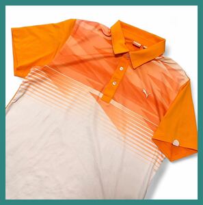 1237*PUMA GOLF Puma Golf * Logo embroidery Golf polo-shirt with short sleeves orange × white L