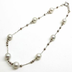 ◆K18 アコヤ本真珠 ステーションブレスレット◆M 約2.4g 約18.5cm 5.0mm珠 pearl パール jewelry necklace ジュエリー DC0/DC0