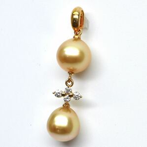 TASAKI(田崎真珠)ゴールドカラー!!◆K18 アコヤ本真珠/天然ダイヤモンドペンダントトップ◆M 約3.4gパール pearl diamond pendant EA3/EA8の画像2