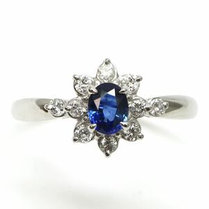 ◆Pt900 天然サファイア/天然ダイヤモンド リング◆M 約3.5g 約22号 0.52ct 0.20ct sapphire diamond ring指輪 EB1/EB1