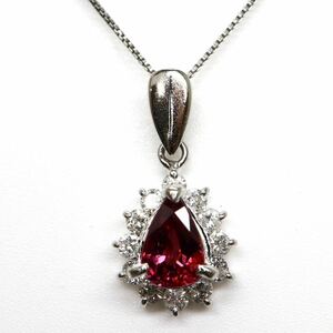 so-ting имеется!!*Pt850 натуральный бриллиант / натуральный рубин колье *M примерно 2.8g примерно 40.0cm diamond ruby necklace EA5/EB0
