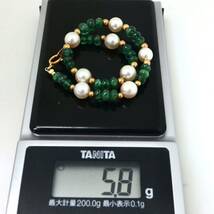 ◆K18 天然エメラルド/アコヤ本真珠ブレスレット◆M 約5.8g 約19.0cm emerald パール pearl jewelry bracelet ジュエリー DC0/DC0_画像6