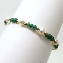 ◆K18 天然エメラルド/アコヤ本真珠ブレスレット◆M 約5.8g 約19.0cm emerald パール pearl jewelry bracelet ジュエリー DC0/DC0_画像2