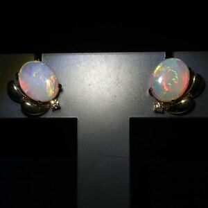 *K18(750) natural white opal / natural diamond earrings *M* approximately 3.5g opal diamond jewelry jewelry pierce earring EB2/EB2