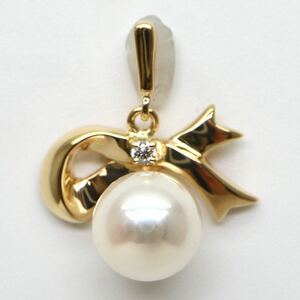 MIKIMOTO(ミキモト)◆K18 天然ダイヤモンド付き アコヤ本真珠ペンダントトップ◆M 約1.5g 7.0mm珠 diamond pendant 真珠 pearl DH1/EA2