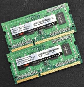 4GB 2枚組 (合計 8GB) PC3L-12800S DDR3-1600 S.O.DIMM 204pin 1Rx8 PanRam (動作確認済 memtest86+) (管:SB0265 x3s