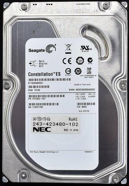 (国内発送 送料込) Seagate ST1000NM0001 SAS 6Gbps 7200rpm ディスク容量 1TB 初期化済 中古動作品 (管:HB05E