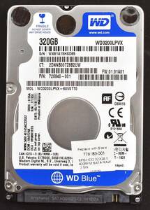 WESTERN DIGITAL WD3200LPVX [320GB 5,400rpm 2.5インチ 7mm SATA HDD 2014年製 使用時間 1710H (Cristal DiscInfo 正常) (T08-7