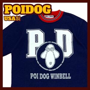 【USA製】POI DOG WINBELL HAWAII 半袖 プリント リンガー Tシャツ ネイビー