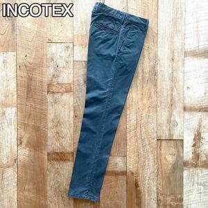 【極美品】INCOTEX SLACKS インコテックス ヴィンテージ加工 テーパード コットン スラックス パンツ 31 ネイビー BEAMSF取扱