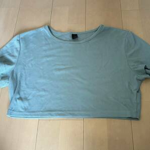 ショート丈Tシャツ  リブTシャツ 半袖  ミントグリーン/グリーン  XLサイズの画像3