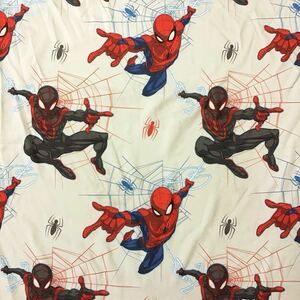 【fe016】ヴィンテージシーツ フラットシーツ 238×196 キャラクター MARVEL スパイダーマン リメイク用生地 アメリカ買付 布 送料無料