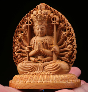 千手車 置物 招財開運 仏教美術品 木彫仏像 仏教工芸品