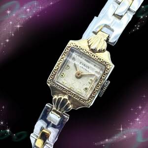 { immovable goods Vintage Junk } Evans EVANS 14KT 14 gold 17 stone 17JEWELS lady's wristwatch white group face hand winding 