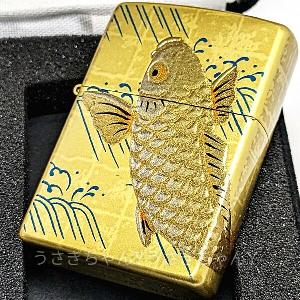 zippo☆本金蒔絵☆昇鯉/金☆金タンク☆金屏風仕上げ☆ジッポ ライター