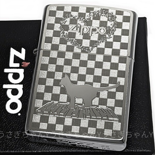 zippo☆チェック☆キャット＆ピアノ☆キャットシルエット☆ジッポ ライター