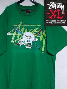 STUSSY 90s XL グリーン スカルプリント Tシャツ